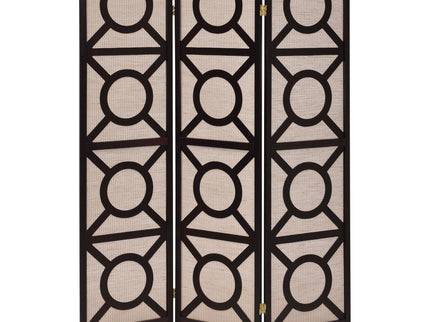 Circle Pattern 3 Panel Folding Screen - Brown