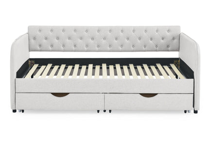 Daybed With Trundle And Storage Drawers, Flat Arms With Pocket