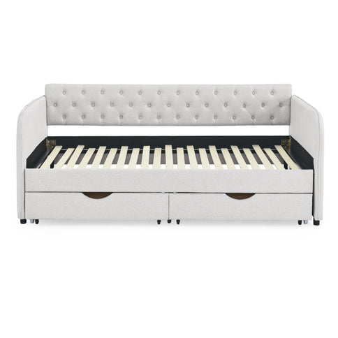 Daybed With Trundle And Storage Drawers, Flat Arms With Pocket