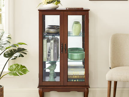 Curio Cabinet Lighted Curio Diapaly Cabinet With Adjustable Shelves And Mirrored Back Panel, Tempered Glass Doors (3 Tier), (E26 Light Bulb Not Included)