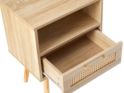 15.75" Rattan End Table With Drawer And Solid Wood Legs, Modern Nightstand, Side Table For Living Room, Bedroom