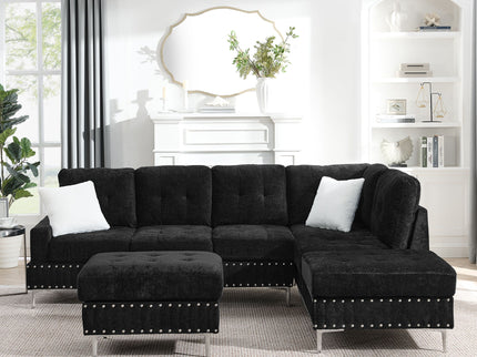 L-Shaped Sectional Sofa With Chaise And Storage Ottoman, Includes 2 Pillows