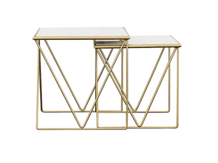 Sinclair - 2 Piece Nesting Table Set With Iron And Luxurious Marble Surface - White / Gold