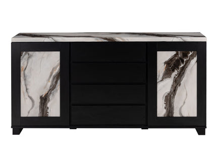 Stacey - Buffet With Storage Drawers And Marble Detailing - Black / Marble