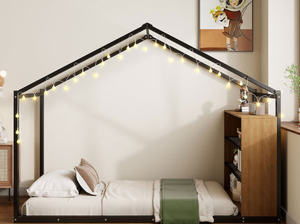 Bed House Frame With Shelves And Lights