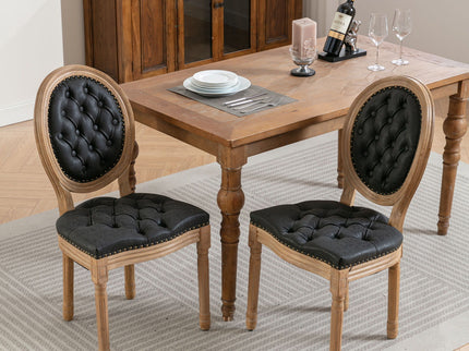 French Style Solid Wood Frame Antique Painting, Hand-Pulled Buckle Decoration Artificial Dining Chair With Nailhead Trim, Wood Legs