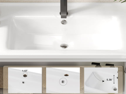 Wall Mounted Bathroom Vanity With Sink, 2 Open Shelves - White