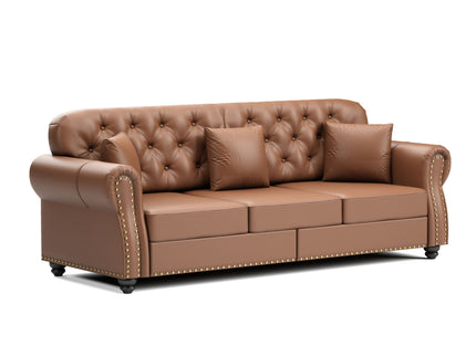 Upholstered Sofa With Nailhead Trim, Rolled Armrests With Ottoman