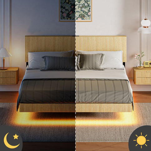 Floating Bedstead With Charging Station And LED Lights