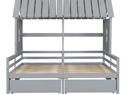 House Platform Beds With 2 Drawers, Side By Side Design