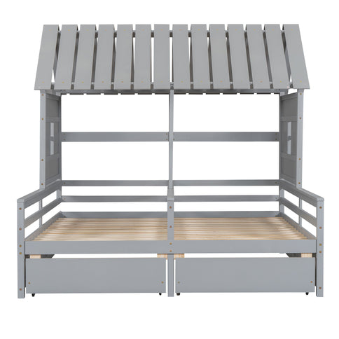 House Platform Beds With 2 Drawers, Side By Side Design
