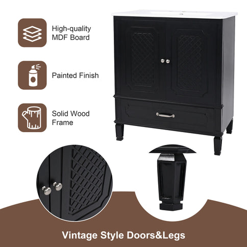 Vintage Style Bathroom Vanity With Sink, Multi Functional Storage, Soft-Closing Door