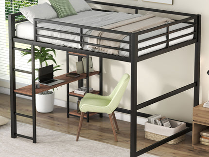 Loft Bed With Built In Desk And Storage Shelves, Full Size - Black