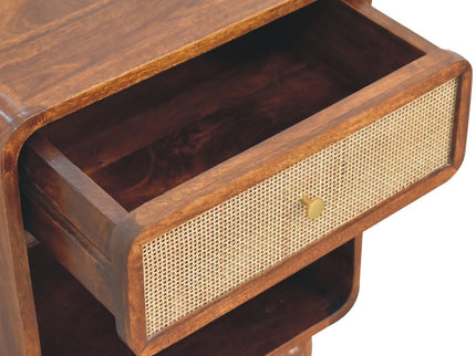Open Woven Bedside Table, 1 Drawer - Chestnut