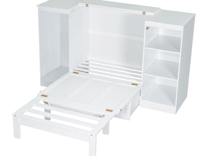 Twin Size Murphy Bed With Bedside Shelves And Wardrobe - White