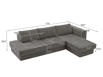 L-Shaped Modular Sofa With Double Layer Cushion