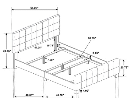 Queen Panel Bed Tufted Upholstered With Tapered Legs - Beige