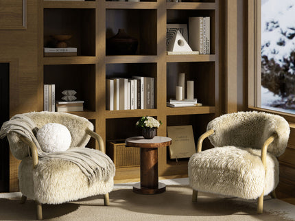 Becker - Rustic Oak Sheepskin Upholstered Accent Arm Chair - Taupe Beige