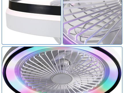 RGB Dimmable LED Enclosed Ceiling Fan With Light Flush Mount Bladeless, 6 Speed, Remote Control - White