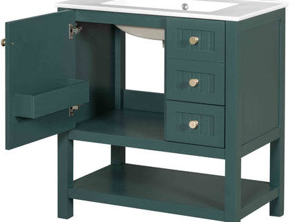 Transitional Style Bathroom Vanity Cabinet Combo With Ceramic Sink