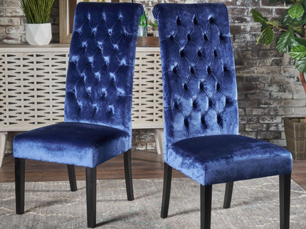 Elegant George Hi Back Dining Chair (Set of 2) With Tufted Velvet - Navy Blue