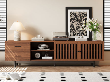 78" TV Stand For TVs Up To 85" Entertainment Center With Deep Drawers & Cable Management, Soft Closing Hinges - Walnut
