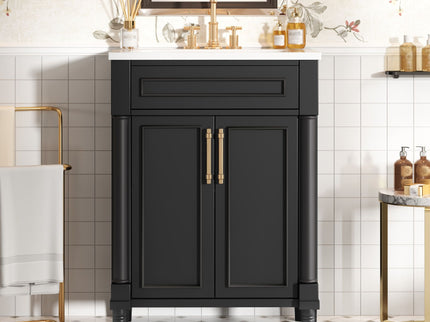 Bathroom Vanity With Integrated Sink, 2 Door Cabinet, Single Sink For Small To Medium Bathrooms
