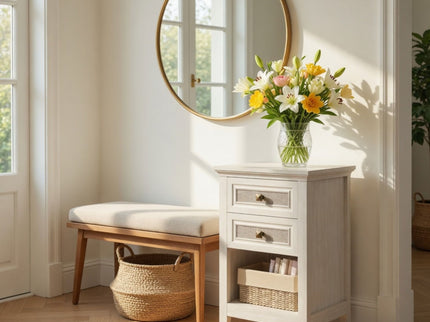 Nightstand With 2 Drawers & Shelf - White