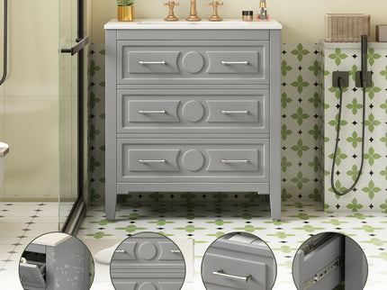 Retro Bathroom Vanity With Sink Combo, Free Standing Single Set With 3 Drawers