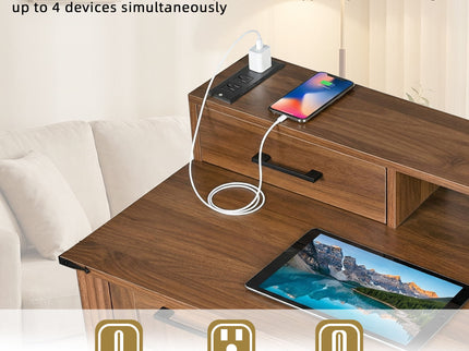 Office Desk With Charging Station & Storage Cabinet