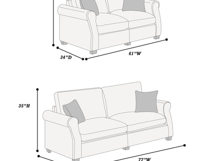 Contemporary 2 Piece Sofa Set With Matching Pillows
