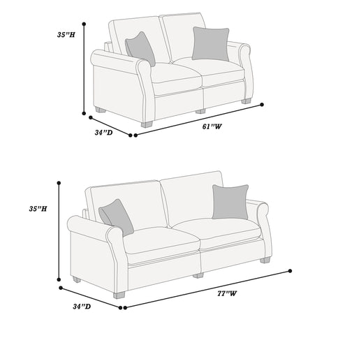 Contemporary 2 Piece Sofa Set With Matching Pillows