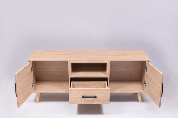 TV Stand For TVs Up To 60" With 2 Doors, 1 Drawer And 1 Open Shelf - Walnut