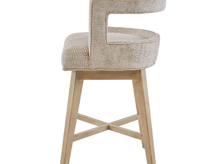 Design Swivel Counter Stool With Low Back Support Polyester And Solid Wood - Cream