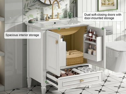 Freestanding Vanity With 1 Drawer & 2 Soft Close Doors With Door Mounted Storage