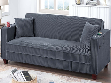 Modern Convertible Sofa With Hidden Storage USB Port, Cup Holder