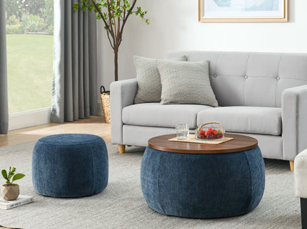 Round Storage Ottoman, 2 In 1 Function, End Table And Ottoman
