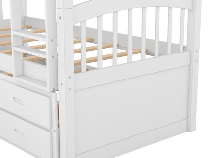 Bunk Bed With Trundle And Drawers, Arched Headboard And Footboard