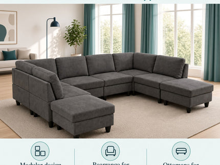 8 Piece Modular U - Shape Sectional Sofa