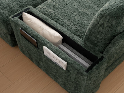 Oversized Chaise Lounge Indoor Rabbit Fur Sofa Bed With Storage Ottoman And Armrests Cup Holders With Deep Seat