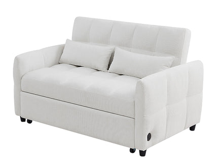 Loveseat Sofa Pull-Out Bed With Adjustable Backrest, 3 USB Ports And 2 Lumbar Pillows For Living Room