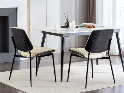 Dining Chairs (Set of 2) Mid-Century Modern Retro Chair With Walnut Bentwood Back Upholstered Seat Metal Legs Adjustable Foot For Kitchen Dining Room Chairs