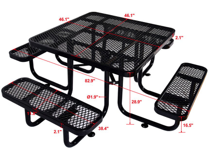 Square Outdoor Steel Picnic Table, With Umbrella Pole