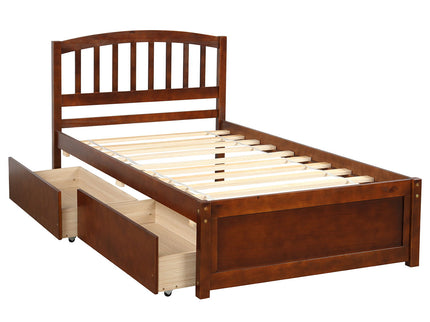 Platform Storage Bed Wood Bed Frame With Two Drawers And Headboard