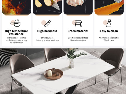 63" Modern Artificial Stone Straight Edge Metal X-Leg Dining Table, 6 People - White / Black