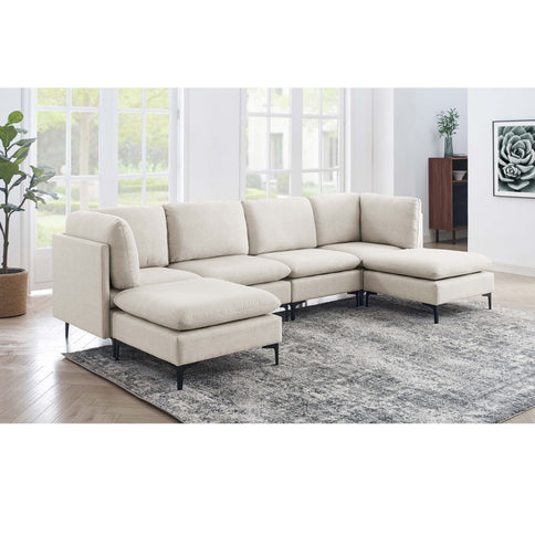Upholstered Modular Sectional With Medium Firm Seat Cushion - Almond
