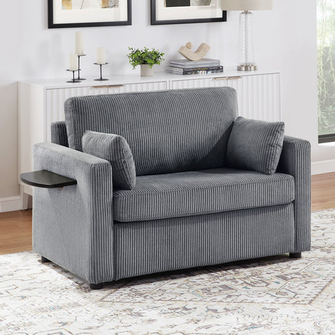 Sleeper Sofa With Foldable Mattress, USB Ports, Side Table & Storage Pocket
