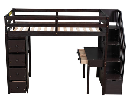 Loft Bed With Storage Drawers, Desk And Stairs With Shelves