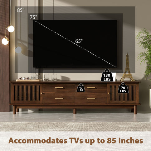 TV Stand For 85" TVs, 4 Smooth Glide Drawers - Walnut