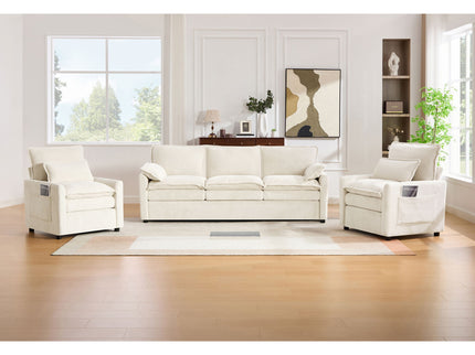 Modern Sofa Set With Double Layer Cushion And Side Storage Pockets